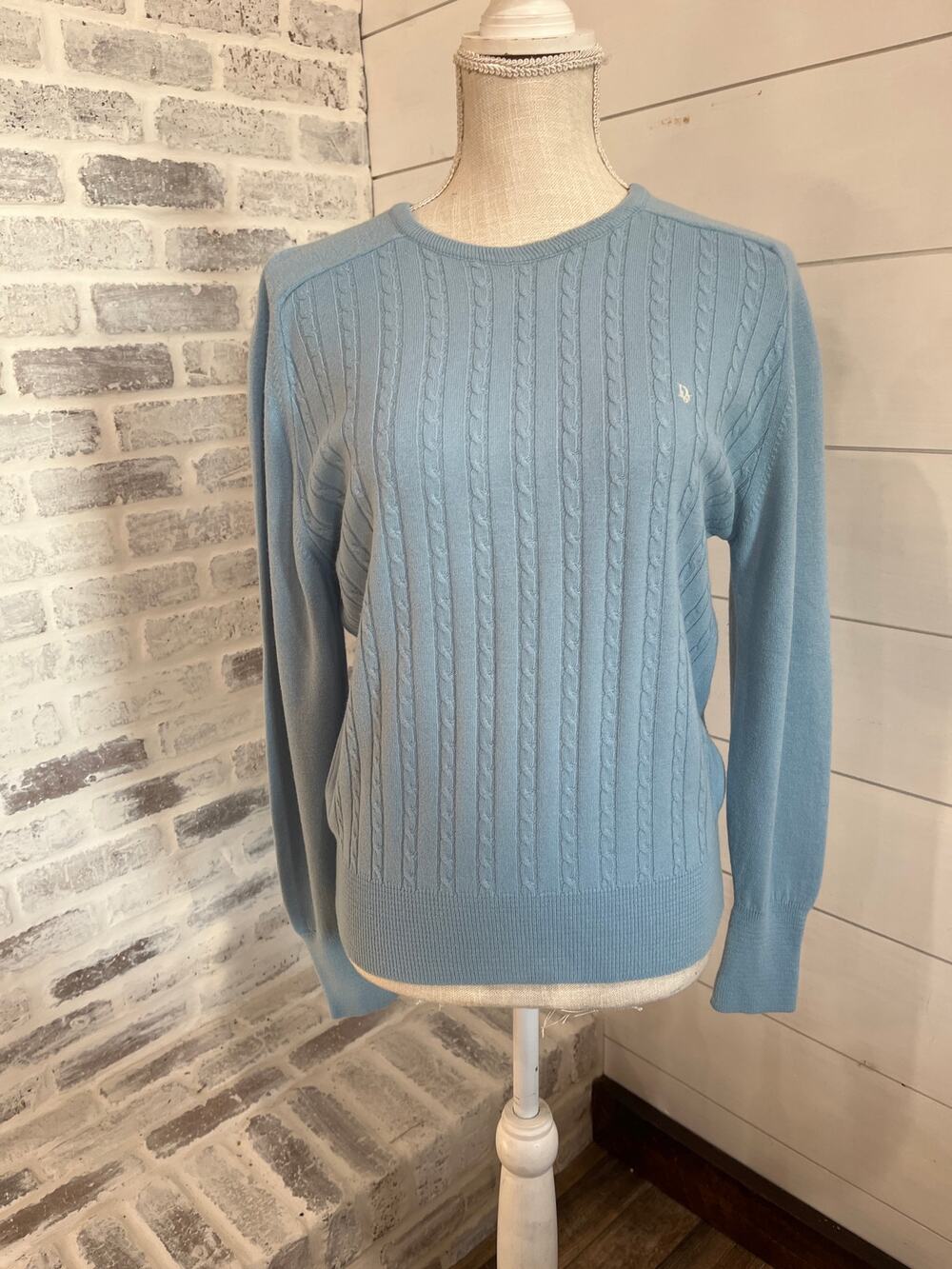 Christian Dior Vintage Cable Knit Pullover Sweater light blue large
